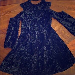 Angie Black Velvet Cold Shoulder Skater Dress